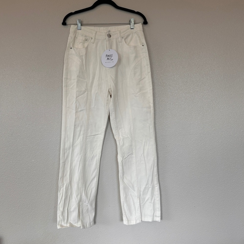 Princess Polly Demi Pant White High Waisted Panelled Straight Leg Jeans US 4 NEW